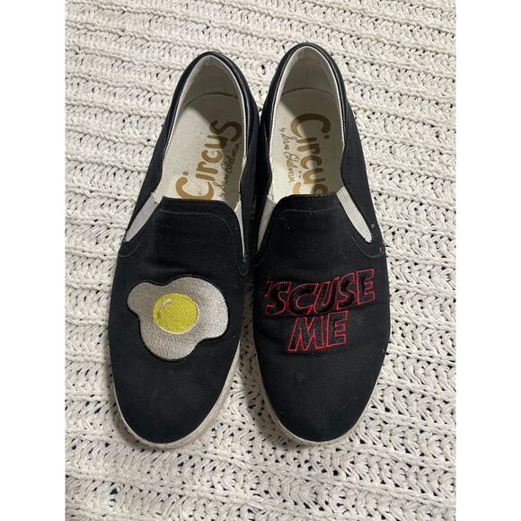 Sam Edelman Circus Slip On Sneakers Charlie 20 Egg 'Scuse Me Womens Sz 9 M Black - Picture 1 of 8